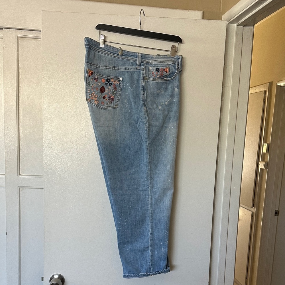 Pilcro and Letterpress by Anthropologie Light Blue Embroidered Denim Jeans 18W